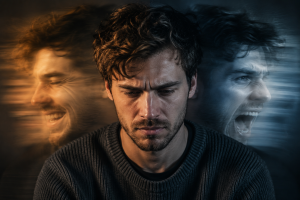 Bipolar 1 and Bipolar 2 comparison illustrating mood swings and mental health challenges.