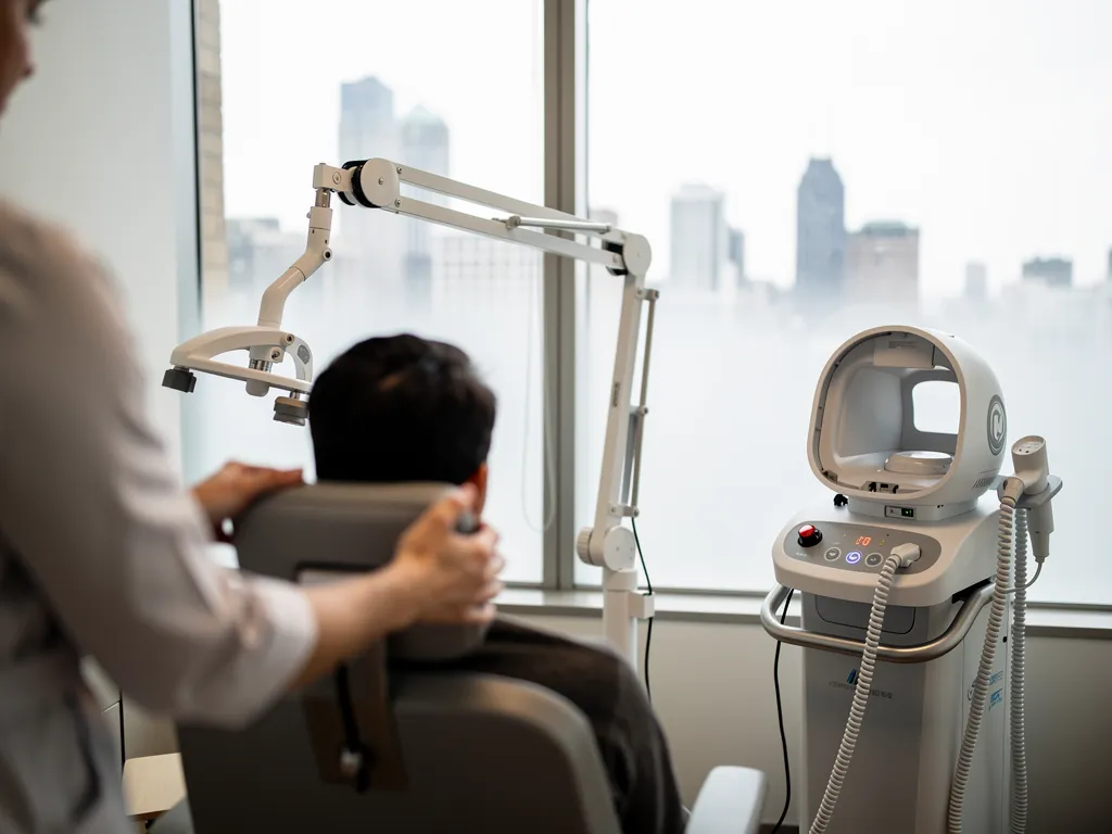 NeuroStar TMS device alongside Spravato nasal treatment for depression