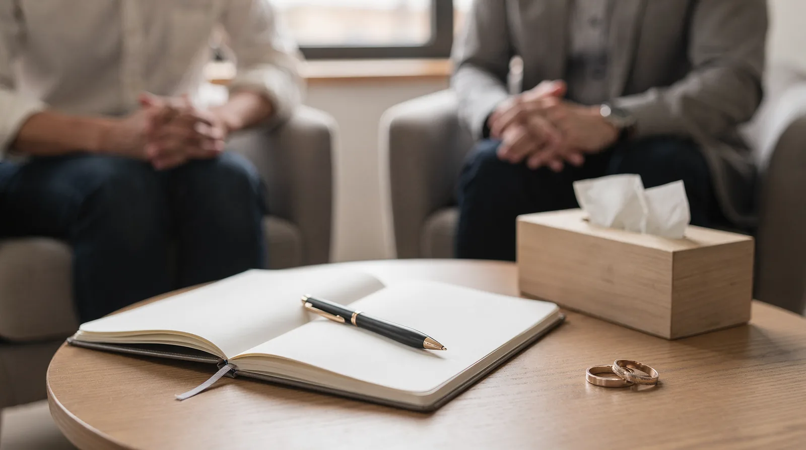 Couple in discernment counseling discussing their relationship's future